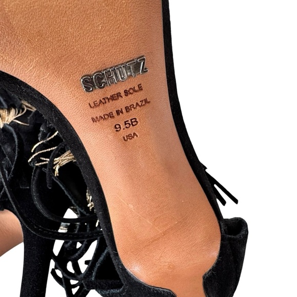 NEW Schutz Fringe Suede Stiletto Sandal Metal and Suede Fringe Black Size 9.5 - Picture 8 of 15